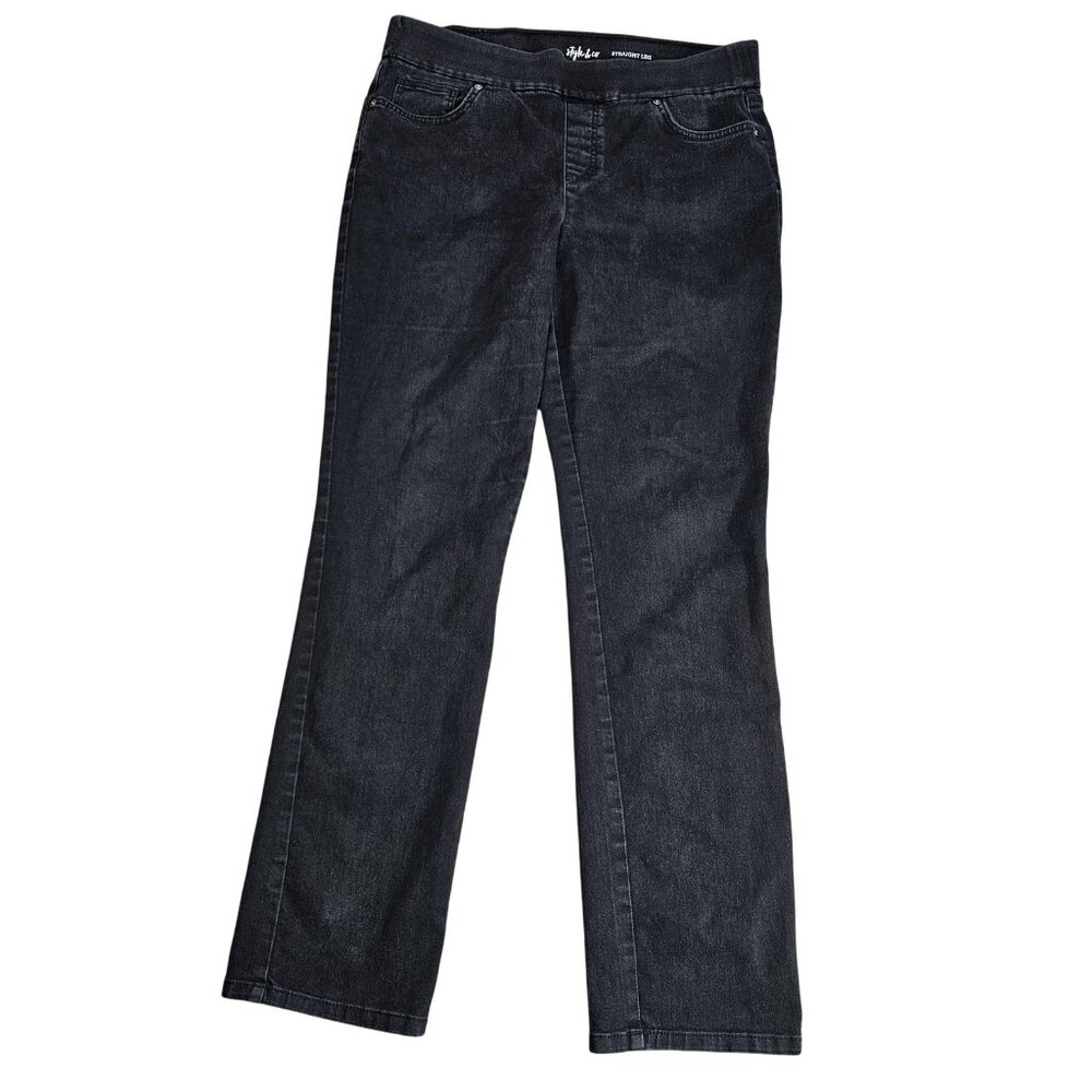 Style & Co Straight Leg Jeans Womens M Black Dark Wash Pull On Stretch